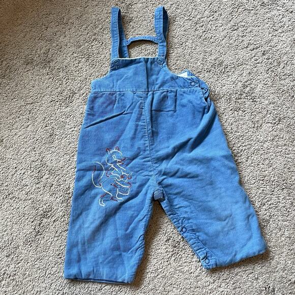 VTG Stones Wear Embroidered Corduroy Overalls Baby Toddler Size 24m Blue USA - Picture 2 of 9